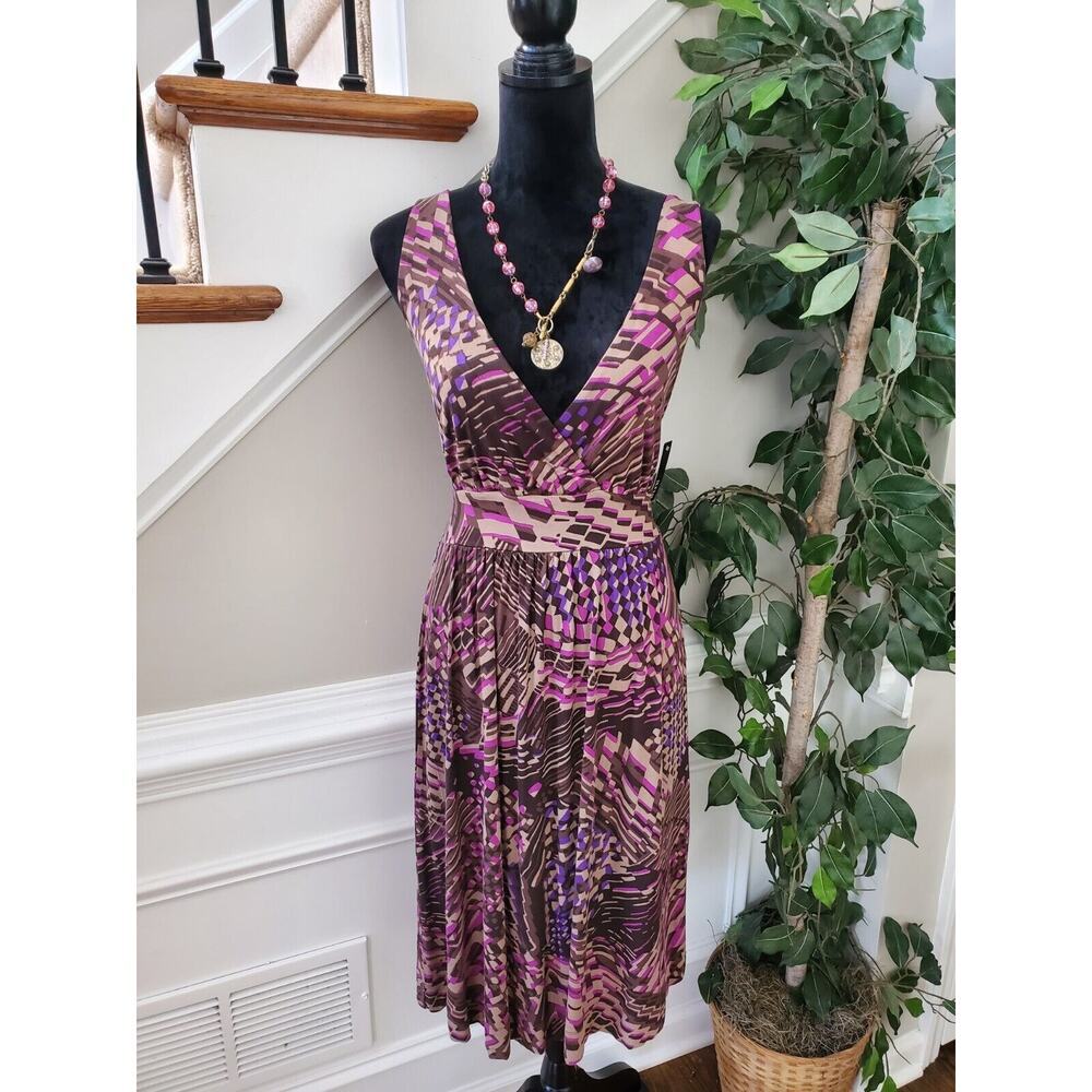 A New Approach Women Multicolor Polyester V-Neck‎ Sleeveless Knee Length Dress M